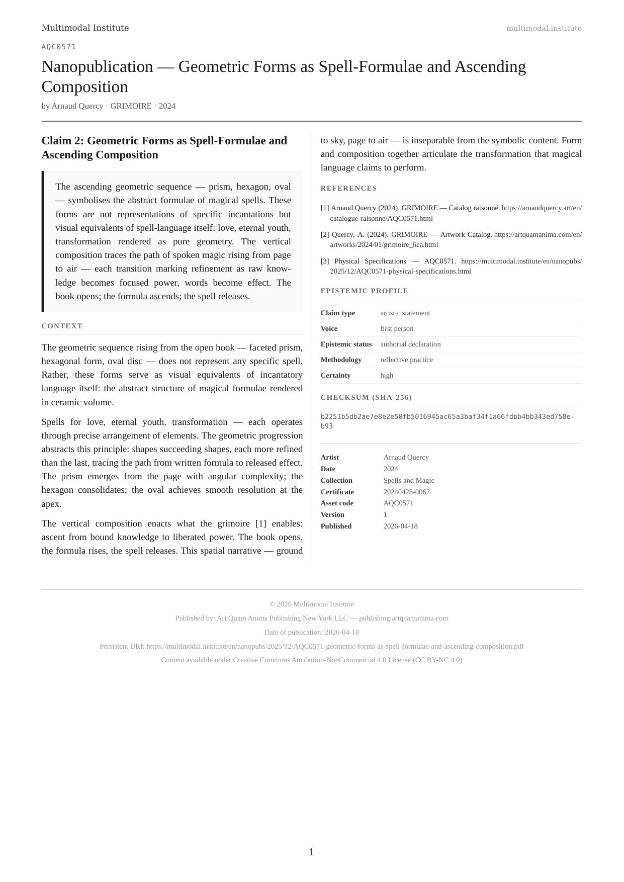 Geometric Forms as Spell-Formulae and Ascending Composition