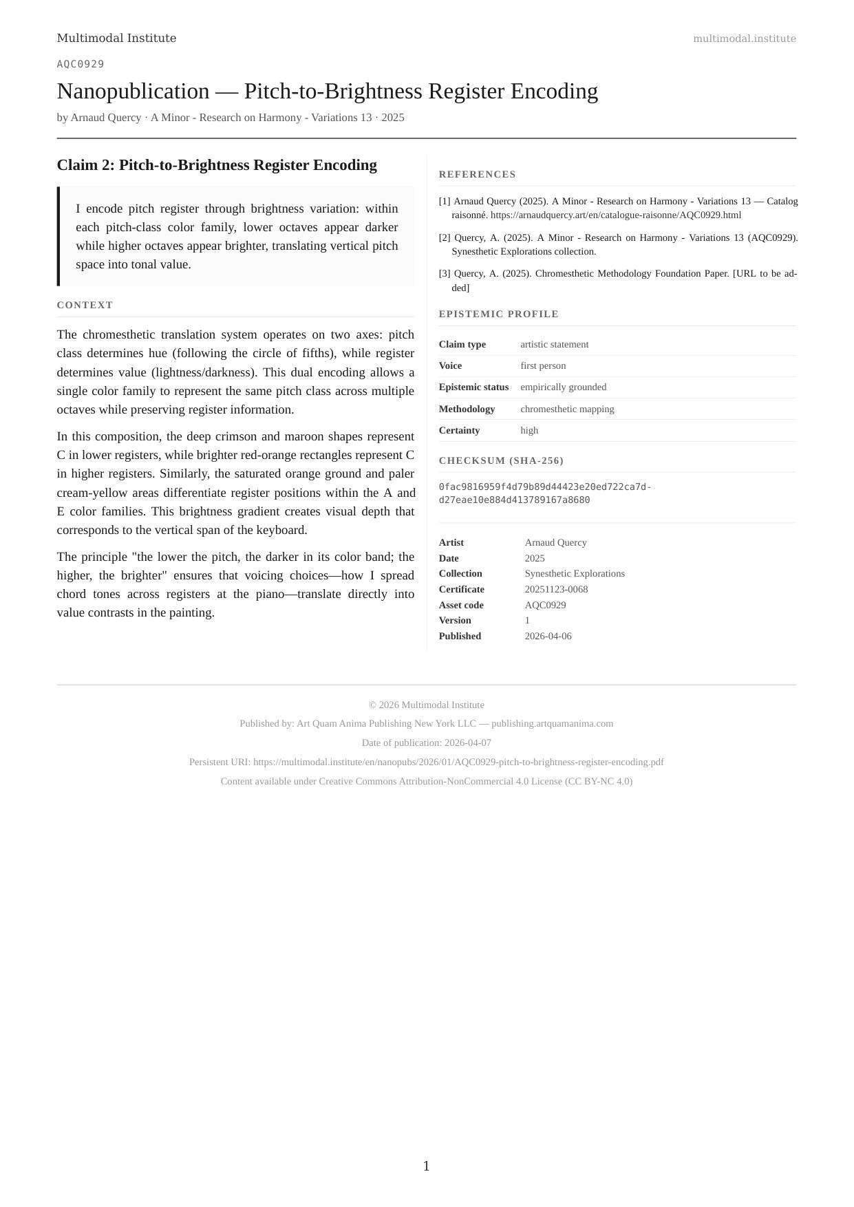 Pitch-to-Brightness Register Encoding