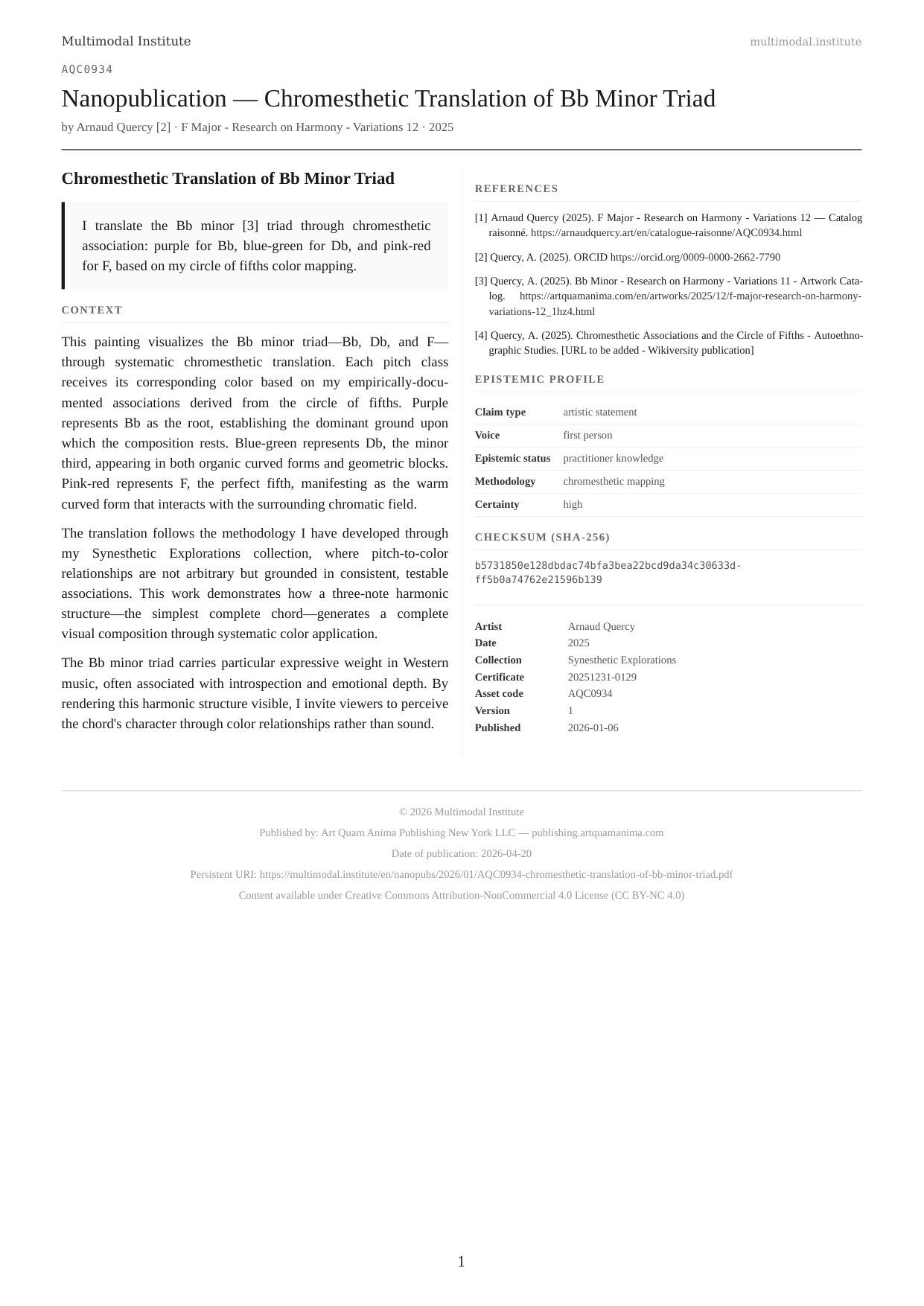 Chromesthetic Translation of Bb Minor Triad