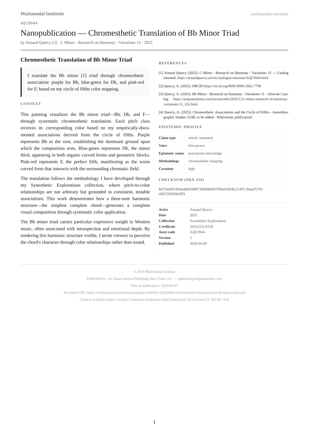 Chromesthetic Translation of Bb Minor Triad