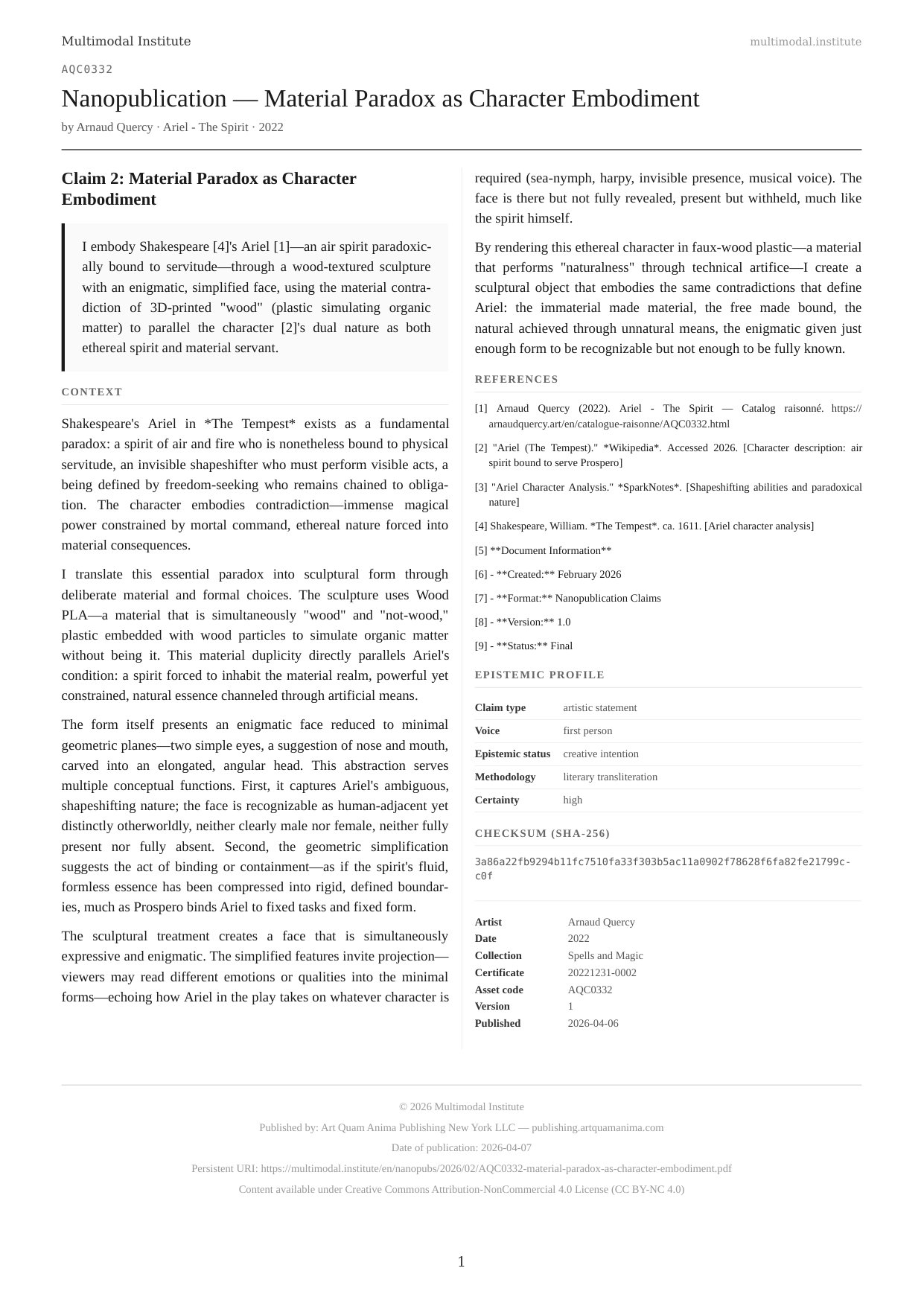 Material Paradox as Character Embodiment