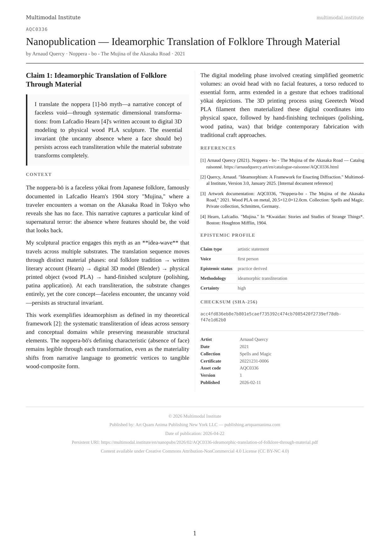 Ideamorphic Translation of Folklore Through Material
