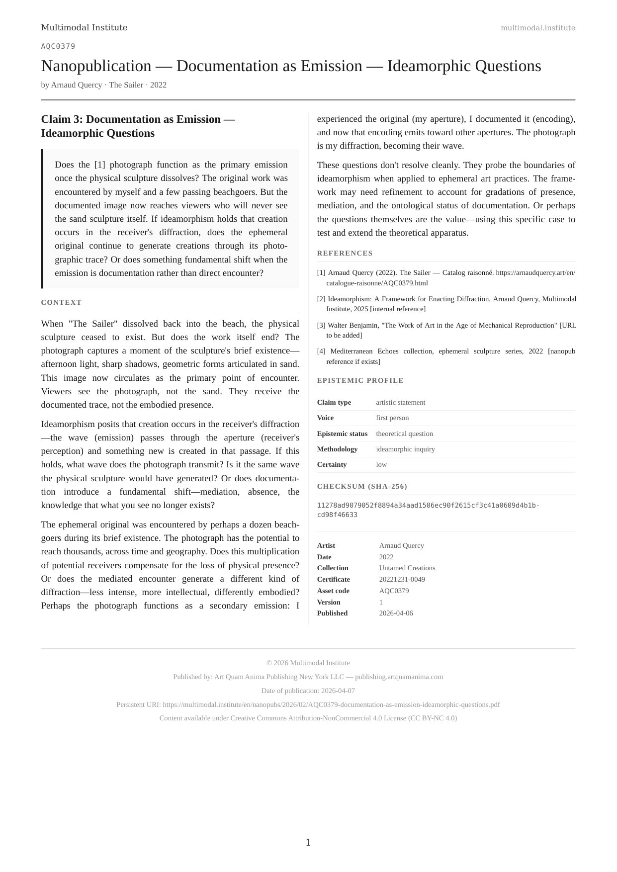 Documentation as Emission — Ideamorphic Questions
