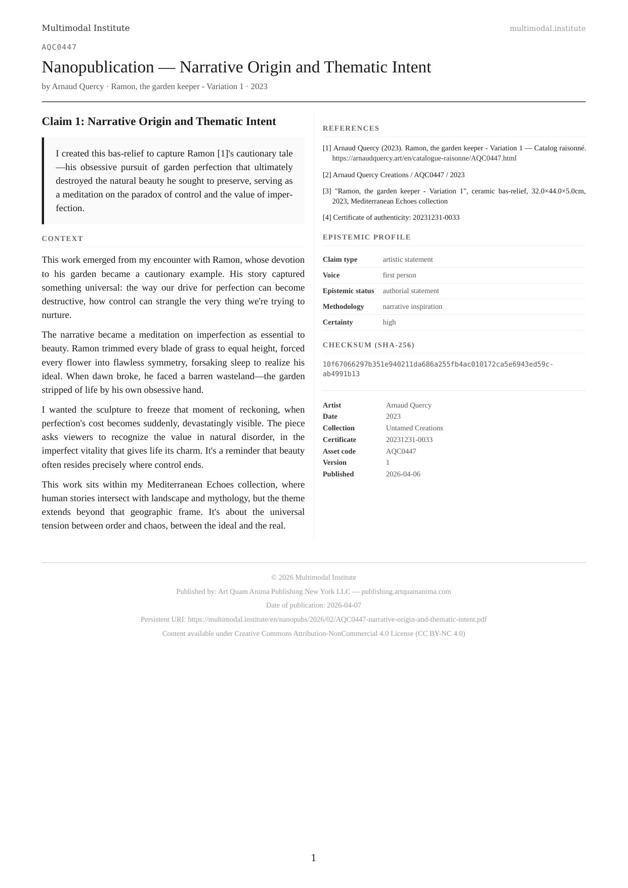 Narrative Origin and Thematic Intent