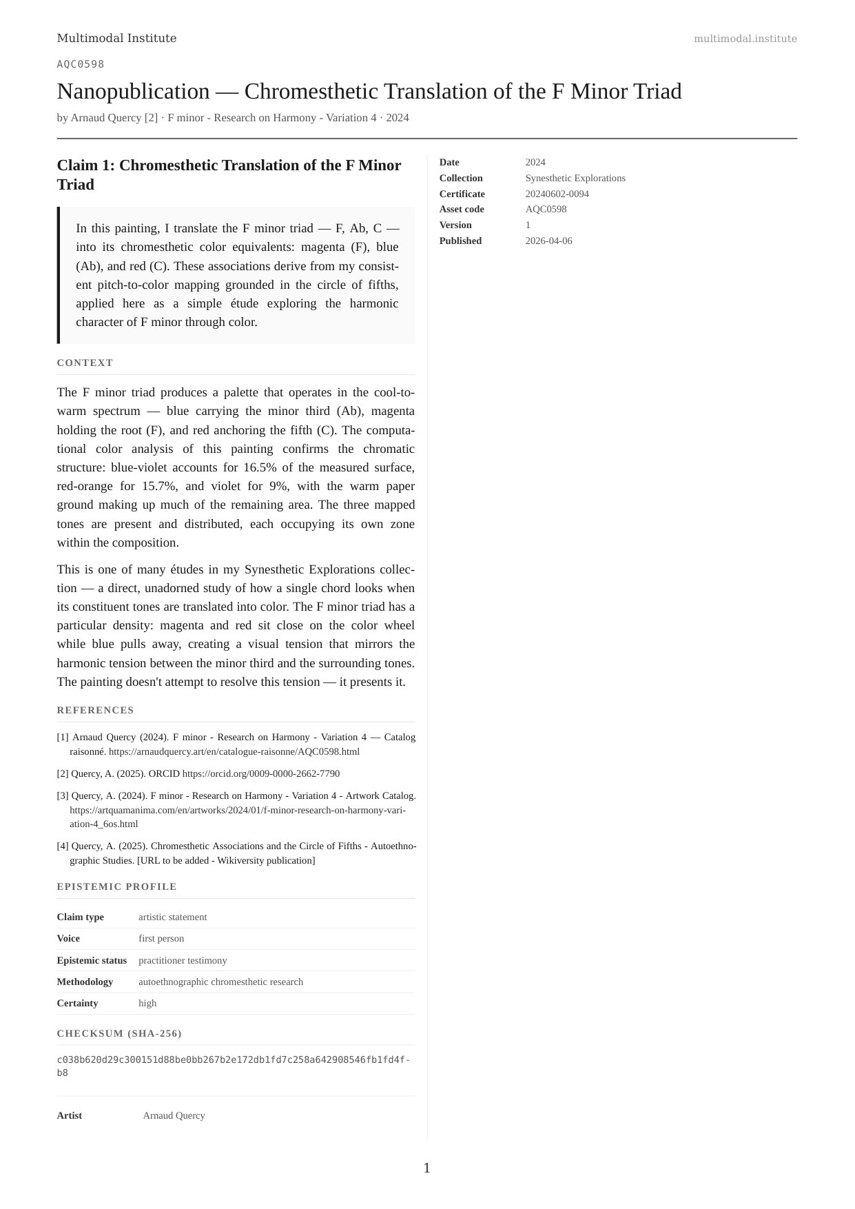 Chromesthetic Translation of the F Minor Triad
