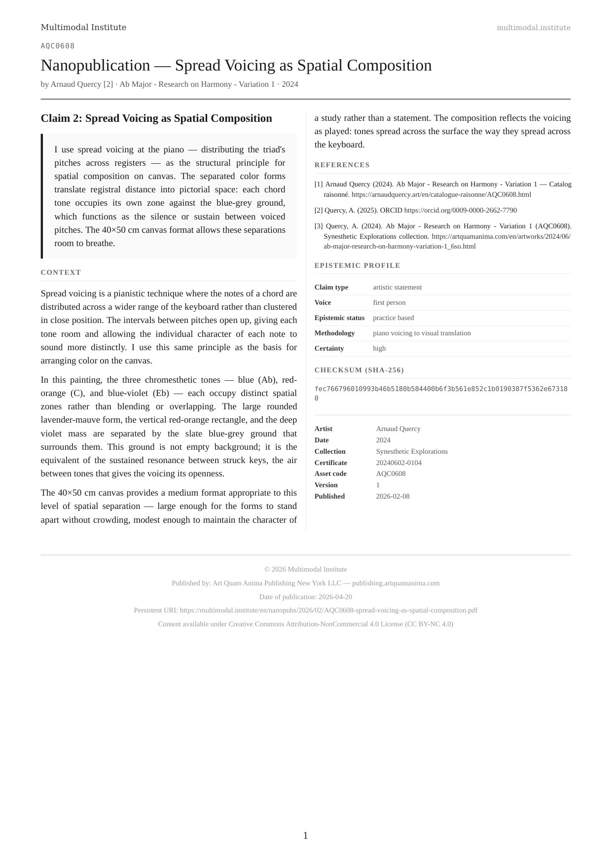 Spread Voicing as Spatial Composition