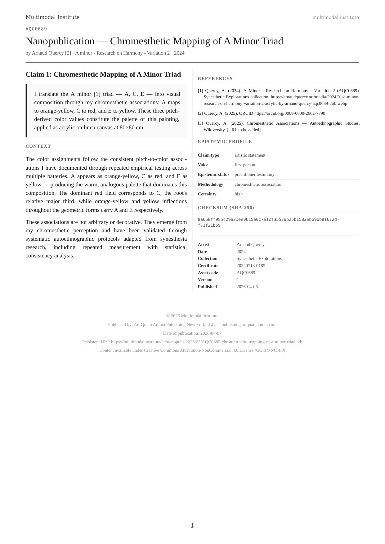Chromesthetic Mapping of A Minor Triad