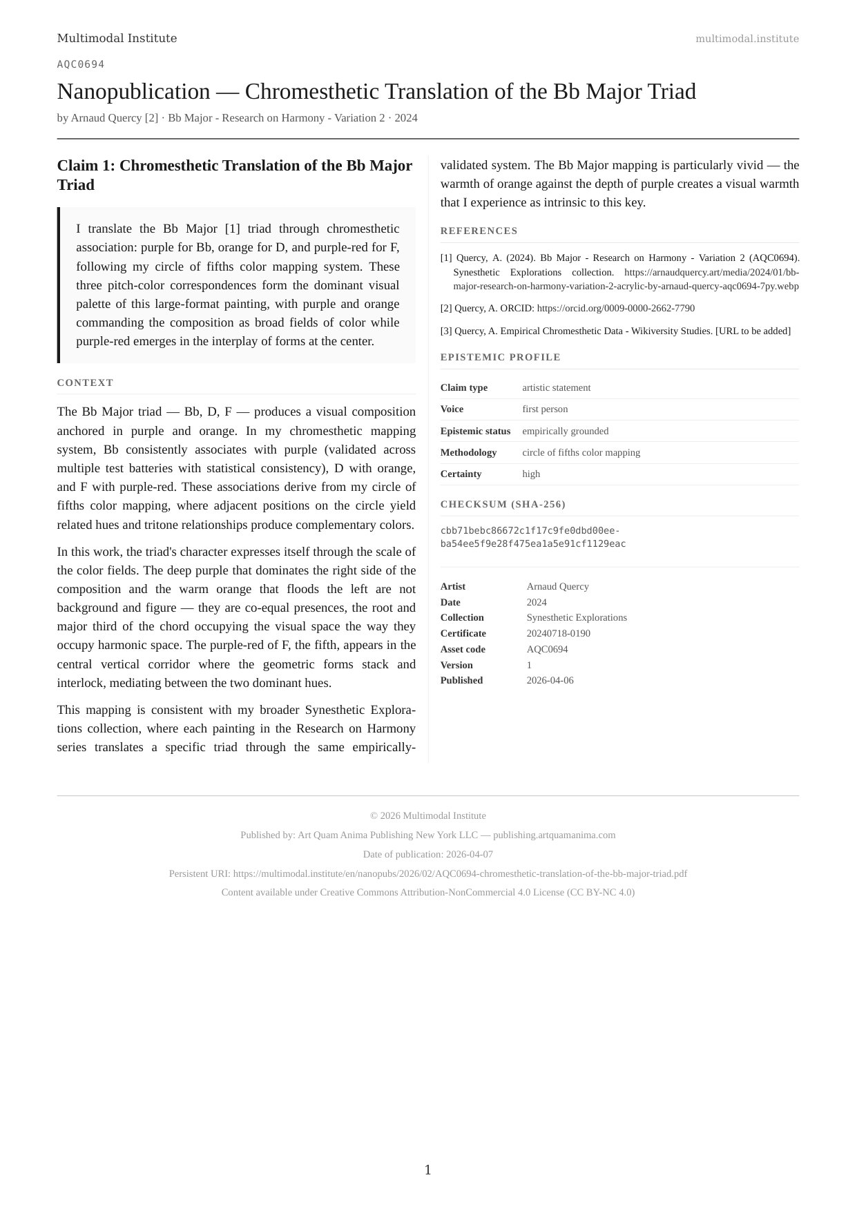 Chromesthetic Translation of the Bb Major Triad