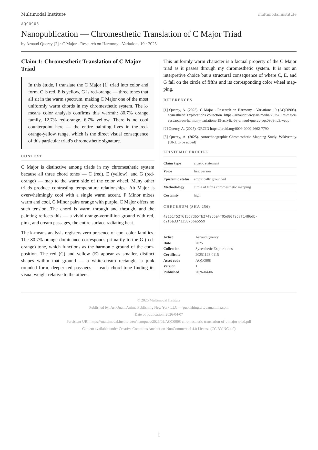 Chromesthetic Translation of C Major Triad