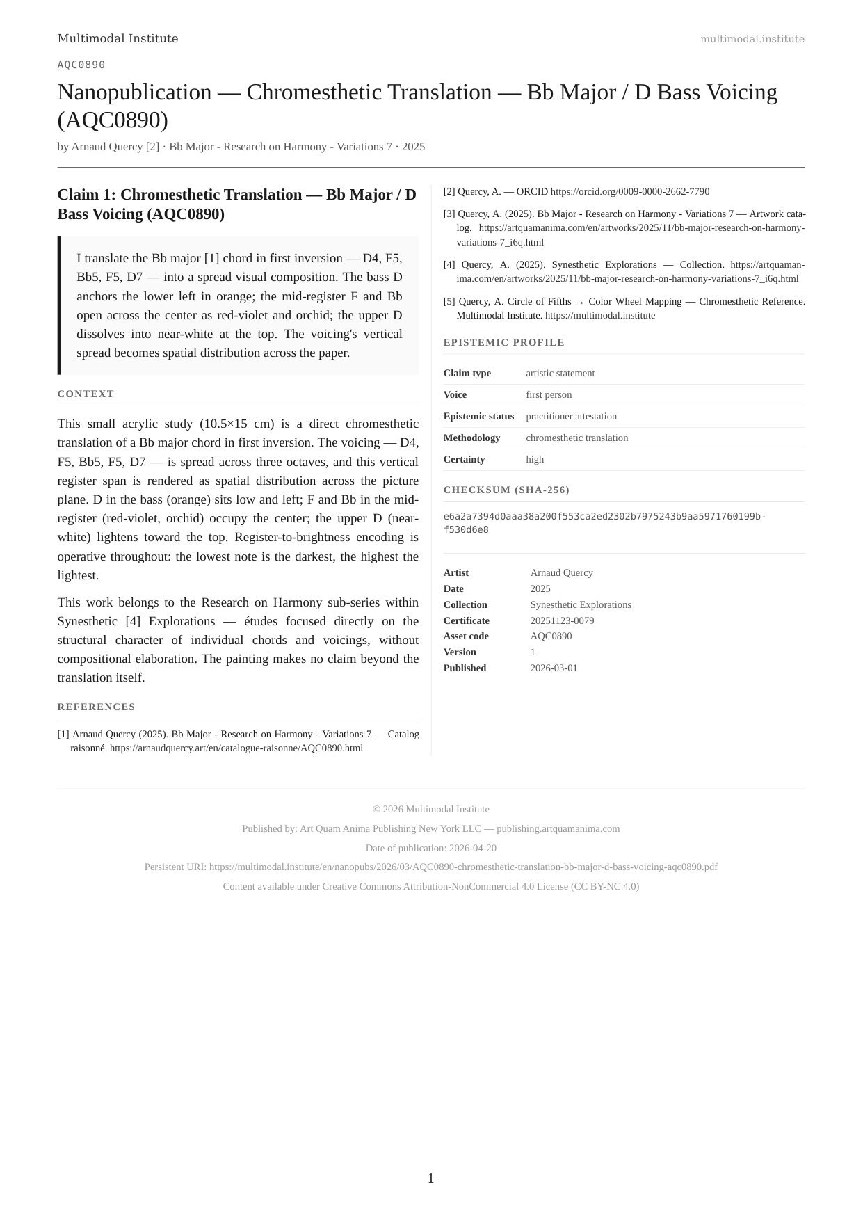 Chromesthetic Translation — Bb Major / D Bass Voicing (AQC0890)