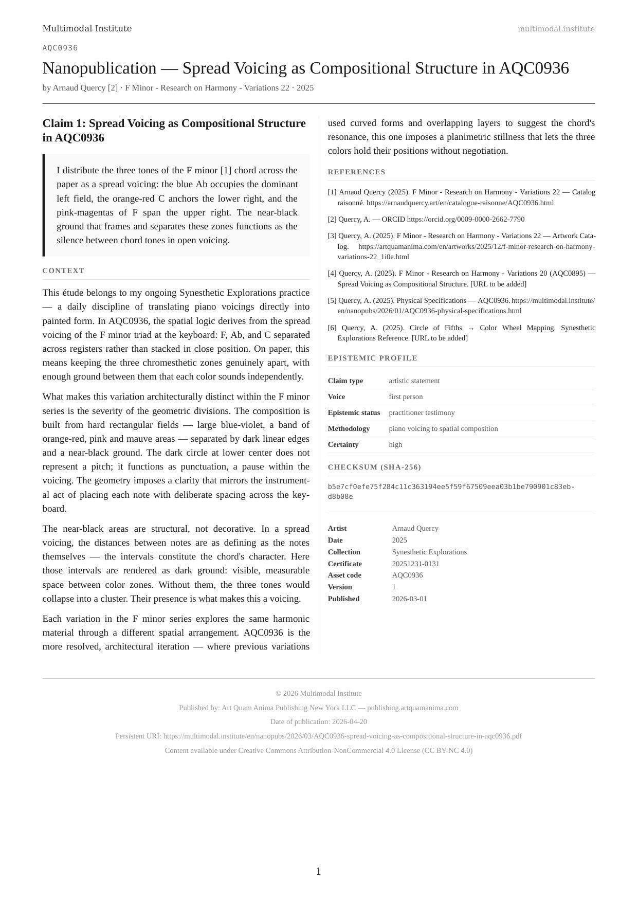 Spread Voicing as Compositional Structure in AQC0936