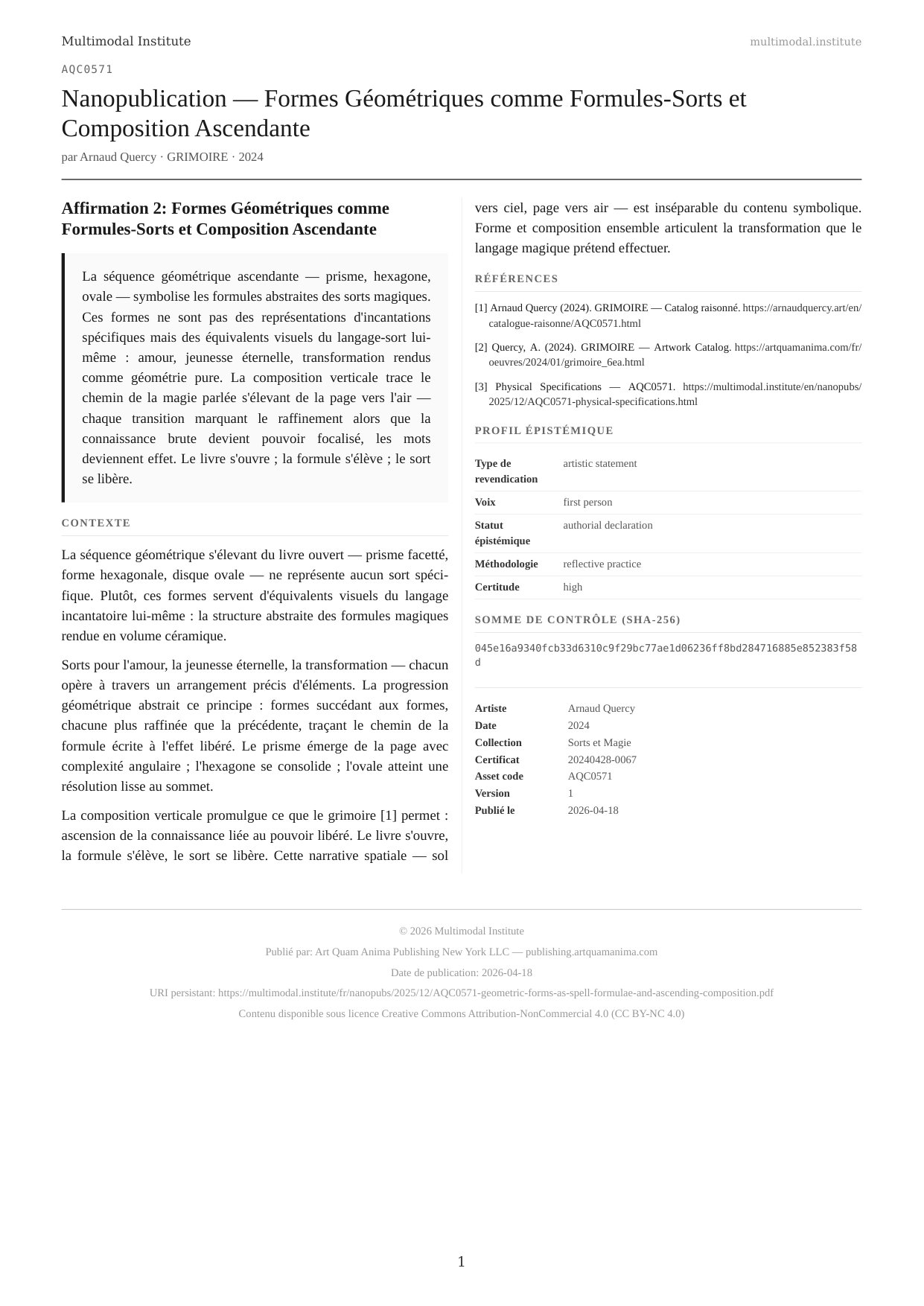 Geometric Forms as Spell-Formulae and Ascending Composition