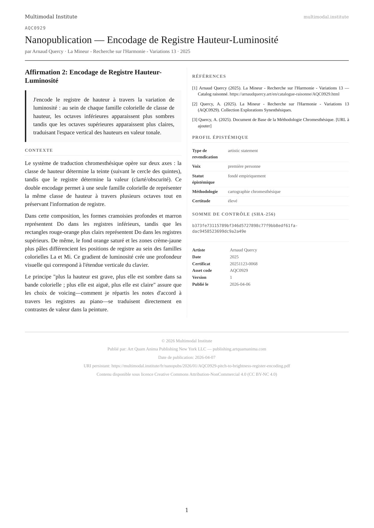Pitch-to-Brightness Register Encoding
