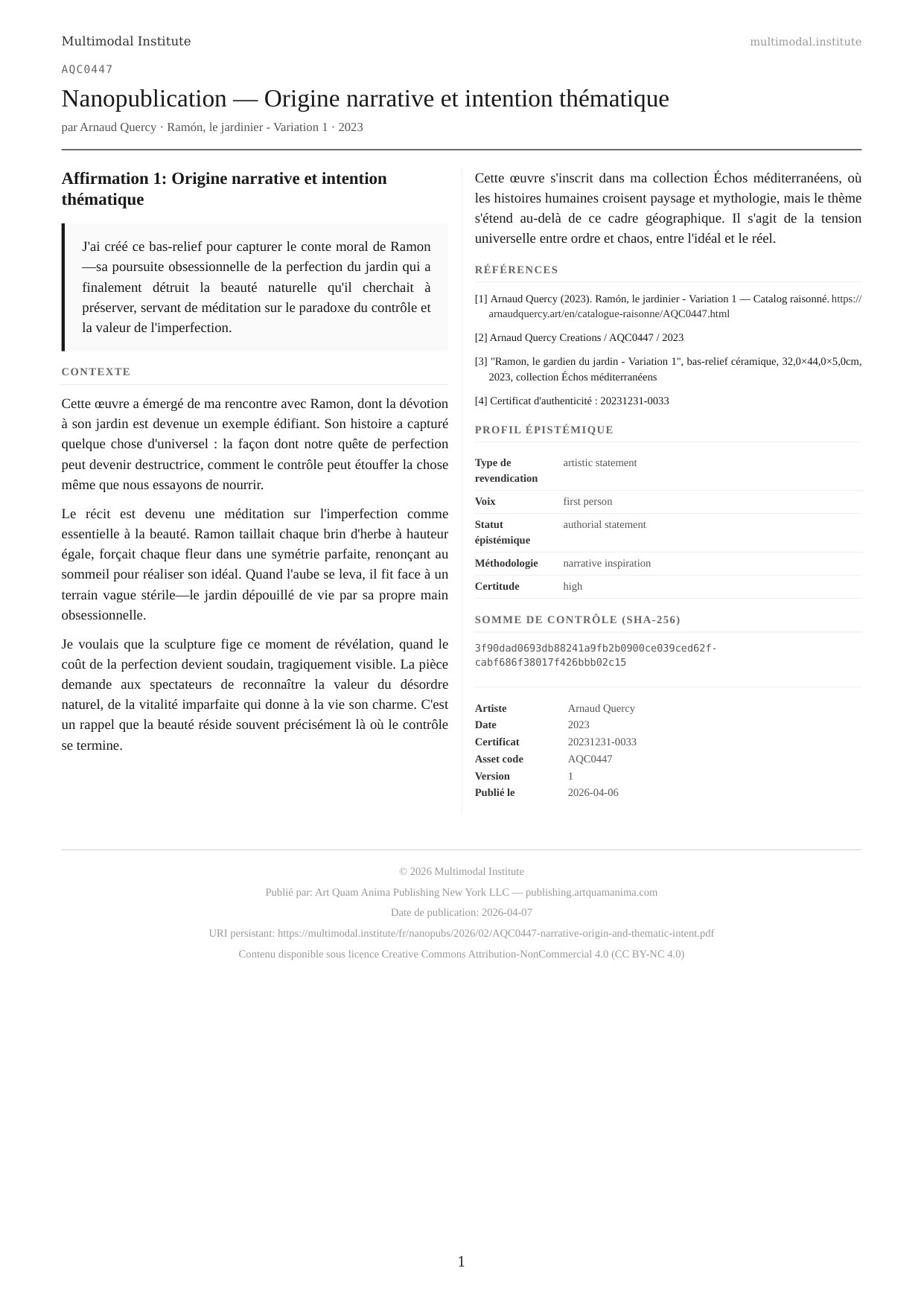 Narrative Origin and Thematic Intent