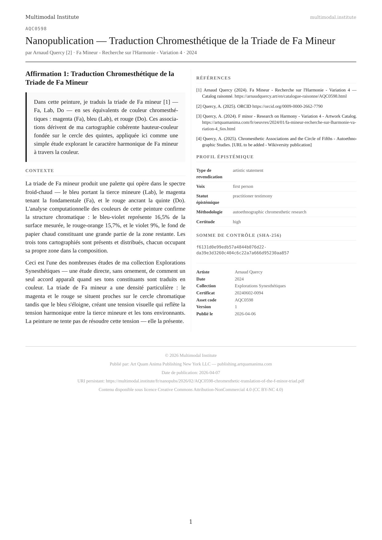 Chromesthetic Translation of the F Minor Triad