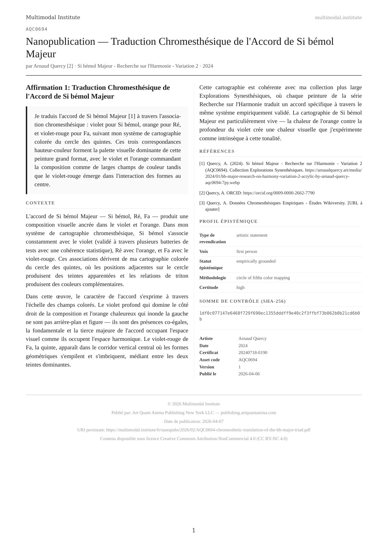 Chromesthetic Translation of the Bb Major Triad