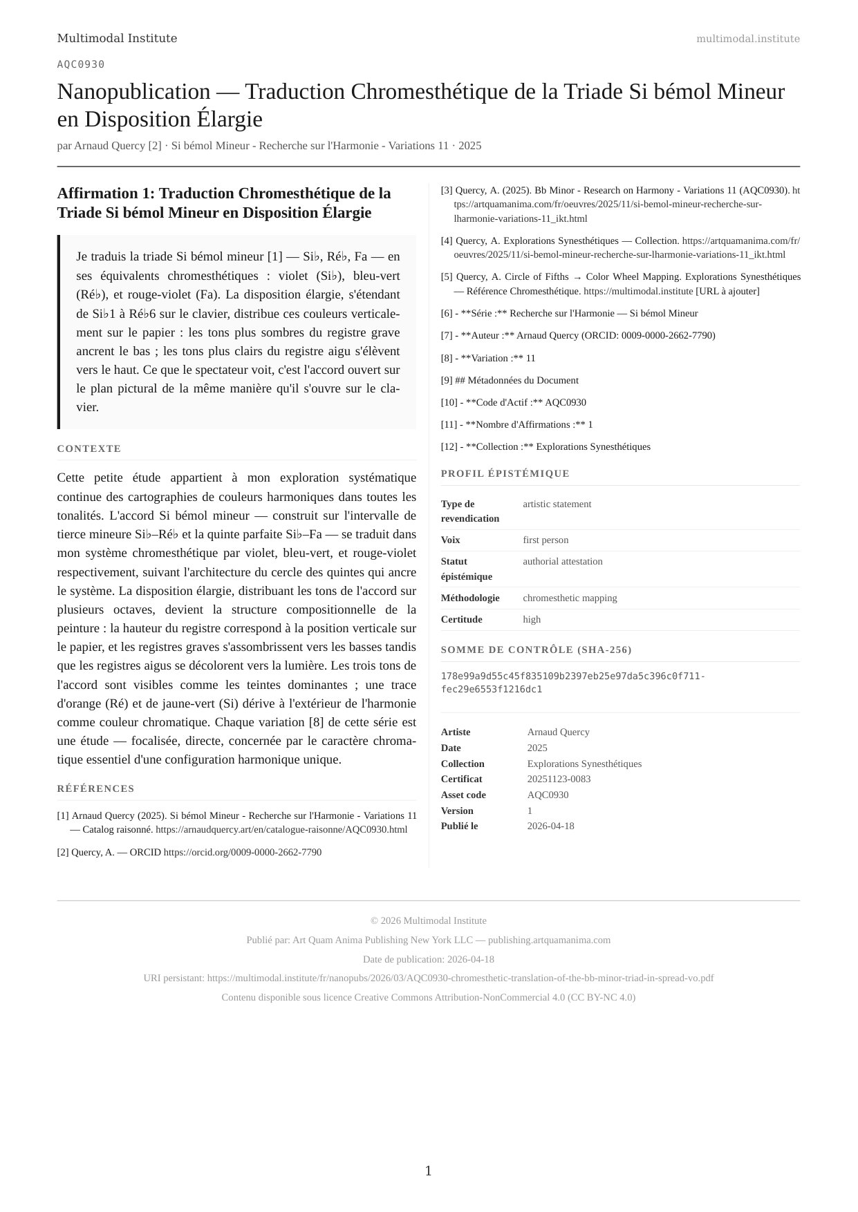Chromesthetic Translation of the Bb Minor Triad in Spread Voicing